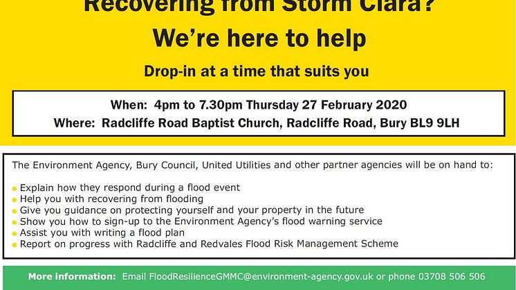 ​Support for Radcliffe and Redvales residents affected by flooding to be given at multi-agency drop-in event