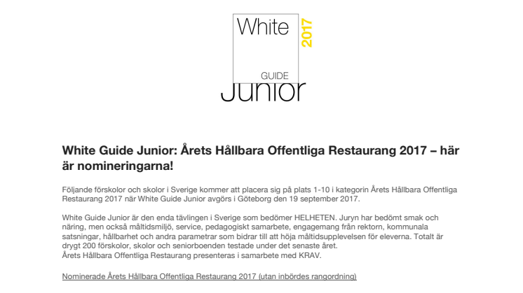 White Guide Junior: Årets Hållbara Offentliga Restaurang 2017 – här är nomineringarna!
