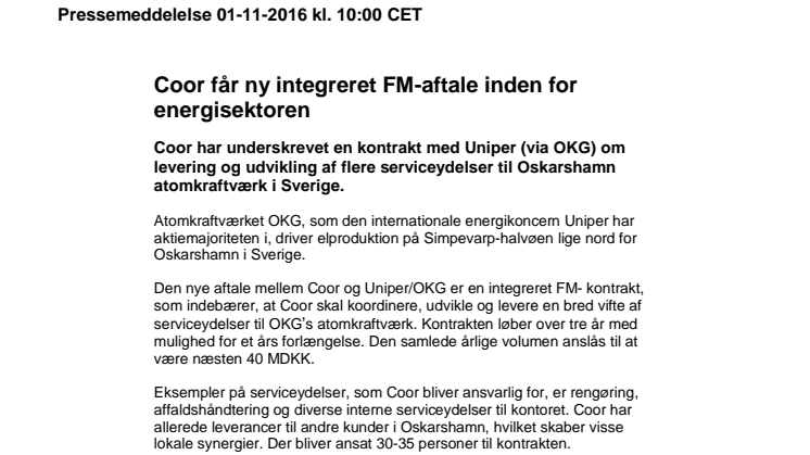 Coor får ny integreret FM-aftale inden for energisektoren