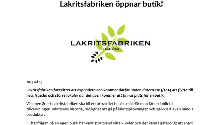 Lakritsfabriken öppnar butik!