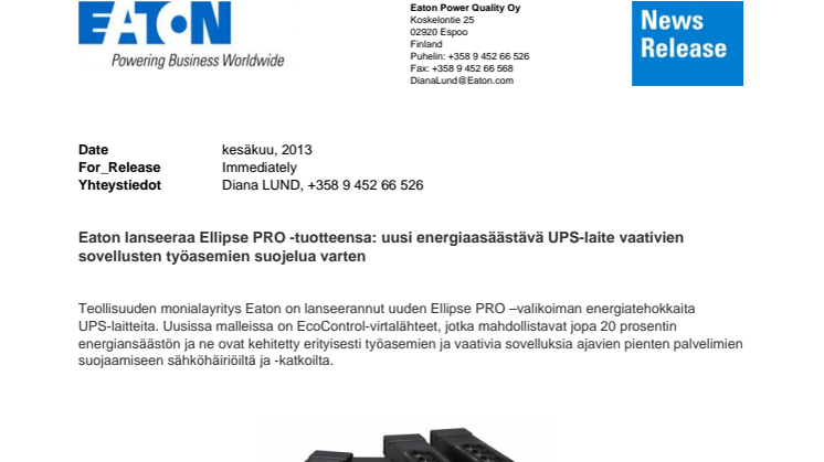 Eaton lanseeraa Ellipse PRO -tuotteensa: uusi energiaasäästävä UPS-laite vaativien sovellusten työasemien suojelua varten