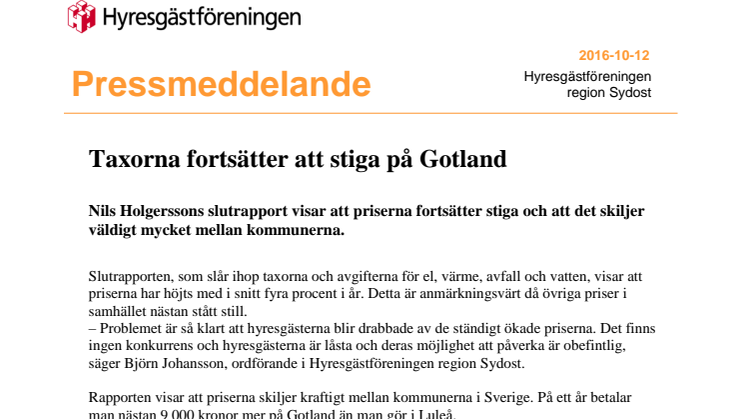 Taxorna fortsätter att stiga på Gotland 