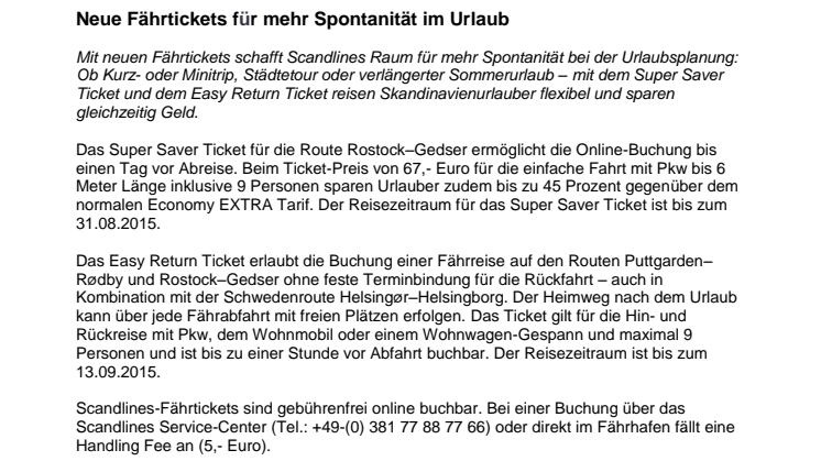 Neue Fährtickets für mehr Spontanität im Urlaub