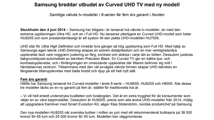 Samsung breddar utbudet av Curved UHD TV med ny modell