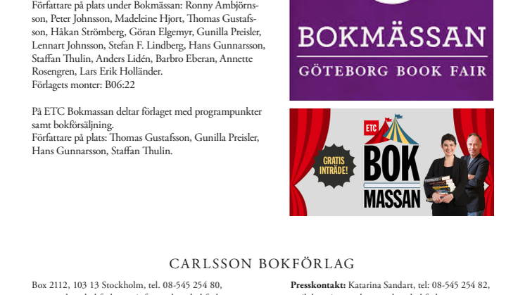 Carlsson Bokförlag på årets Bokmässan och ETC Bokmassan