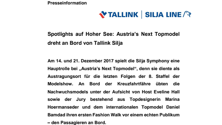 Spotlights auf Hoher See: Austria’s Next Topmodel dreht an Bord von Tallink Silja