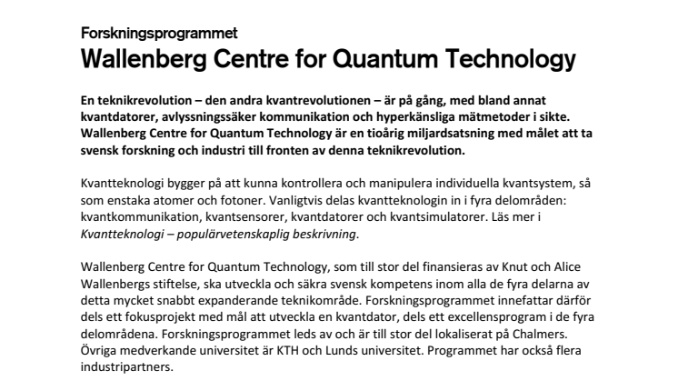 Wallenberg Centre for Quantum Technology