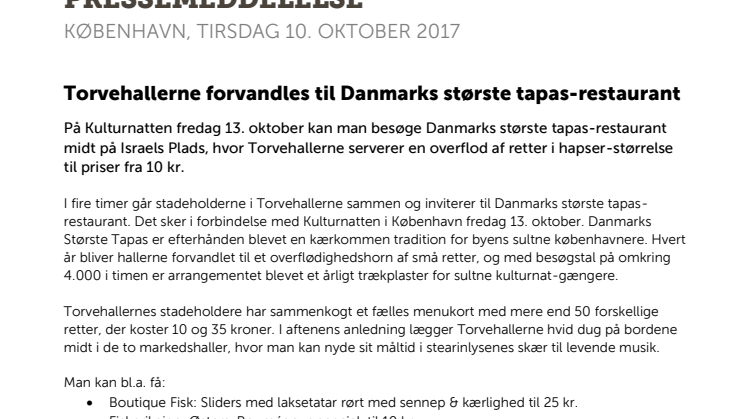 Torvehallerne forvandles til Danmarks største tapas-restaurant 