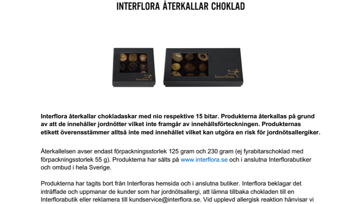 Interflora återkallar choklad