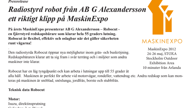 Radiostyrd robot från AB G Alexandersson ett riktigt klipp på MaskinExpo