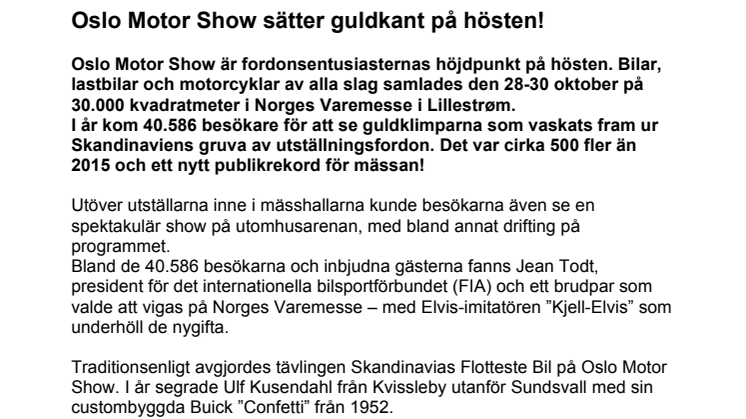 ​Oslo Motor Show sätter guldkant på hösten