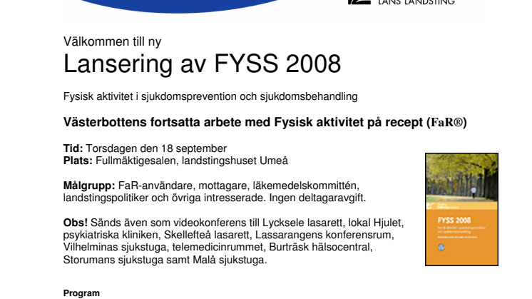 Pressinbjudan: Lansering av FYSS 2008