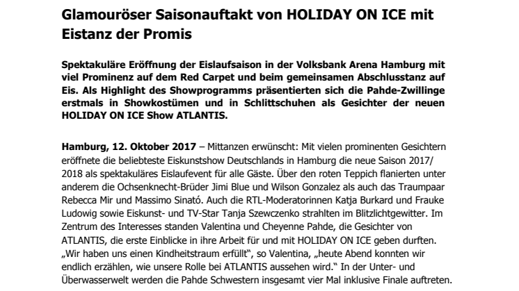 Glamouröser Saisonauftakt von HOLIDAY ON ICE mit Eistanz der Promis