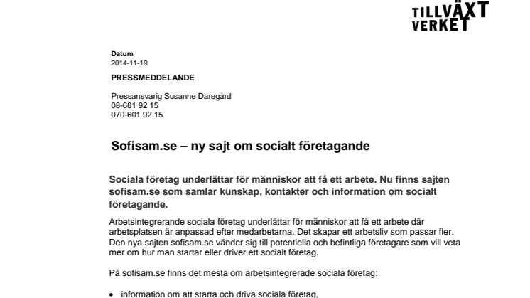Sofisam.se – ny sajt om socialt företagande