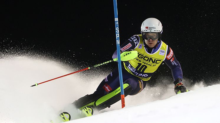 Kristoffer Jakobsen var snabbast av alla i sprintslalomen i Crans-Montana. Foto från Madonna di Campiglio. Fotograf: Harald Steiner, Gepa Pictures/Bildbyrån