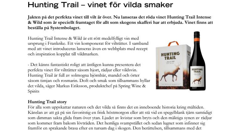 Hunting Trail – vinet för vilda smaker