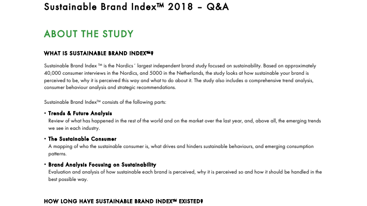 Sustainable Brand Index 2018 - Q&A