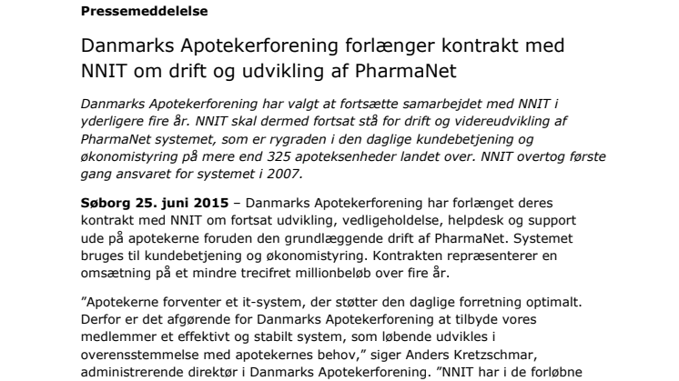​Danmarks Apotekerforening forlænger kontrakt med NNIT om drift og udvikling af PharmaNet