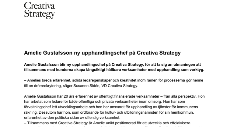 Amelie Gustafsson ny upphandlingschef på Creativa Strategy