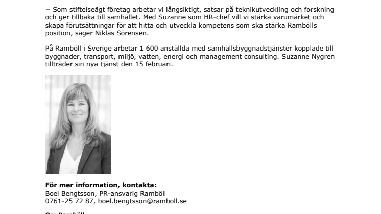 Suzanne Nygren ny HR-chef för Ramböll Sverige