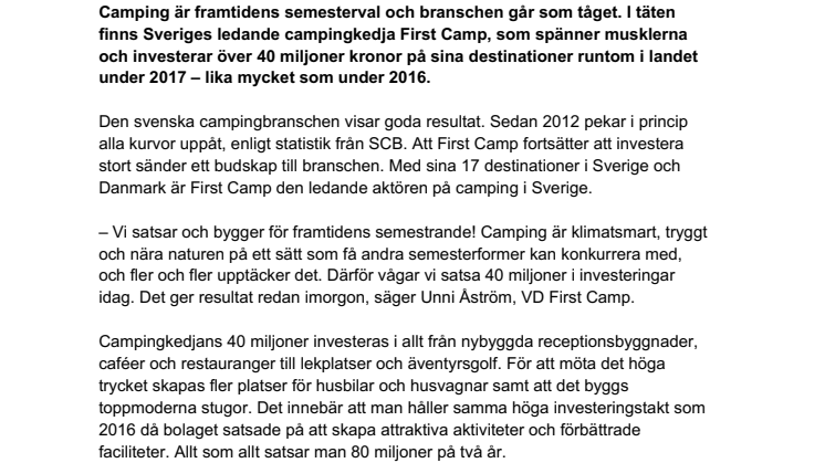 Över 40 miljoner investeras i svenska campingar
