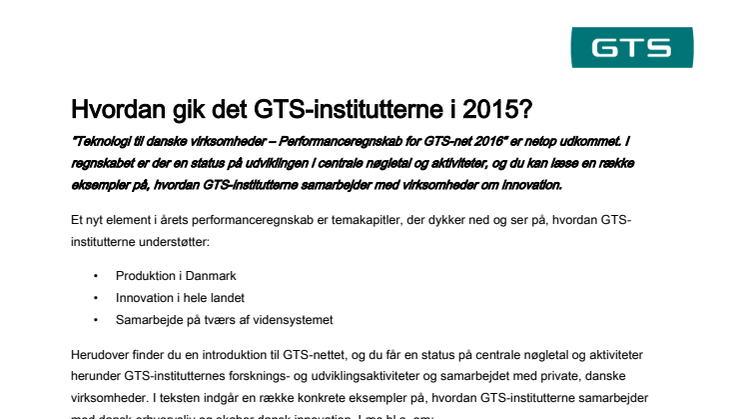 ​Hvordan gik det GTS-institutterne i 2015?