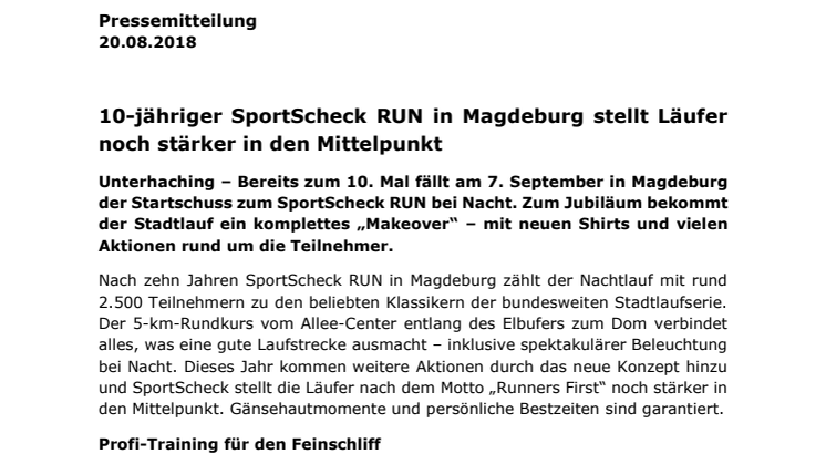 10-jähriger SportScheck RUN in Magdeburg stellt Läufer noch stärker in den Mittelpunkt