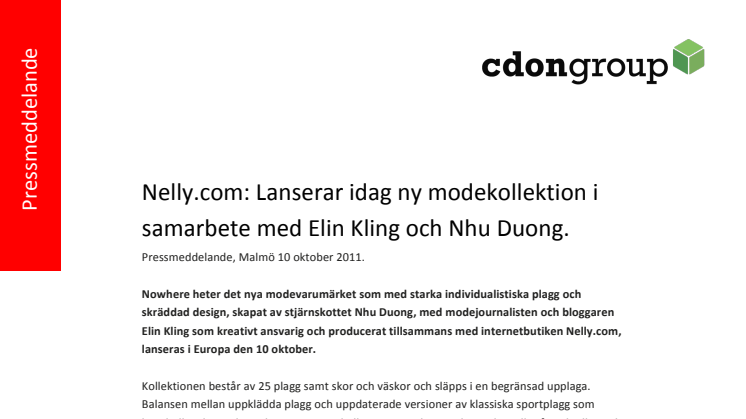 Nelly.com: Lanserar idag ny modekollektion i samarbete med Elin Kling och Nhu Duong