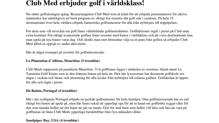 Club Med erbjuder golf i världsklass!