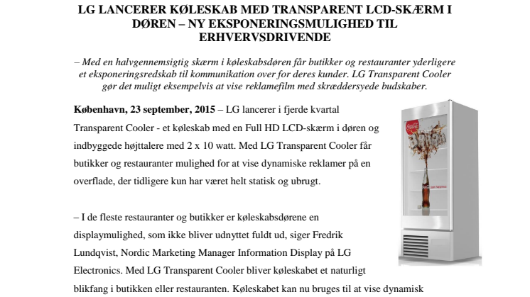 LG LANCERER KØLESKAB MED TRANSPARENT LCD-SKÆRM I DØREN – NY EKSPONERINGSMULIGHED TIL ERHVERVSDRIVENDE