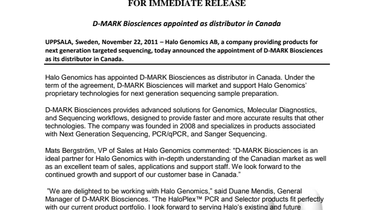 D-MARK Biosciences appointed as distributor in Canada