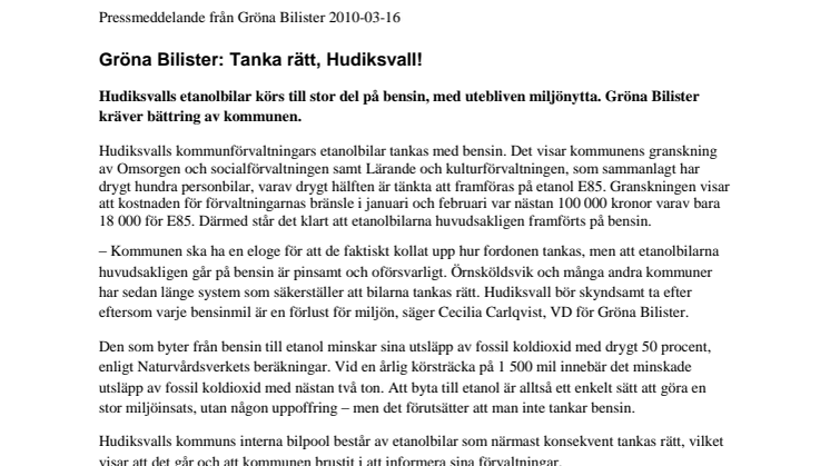 Gröna Bilister: Tanka rätt, Hudiksvall! 