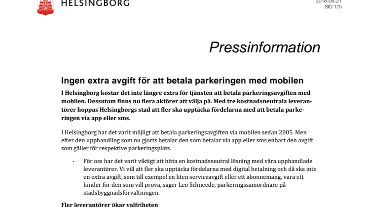 Ingen extra avgift för att betala parkeringen med mobilen