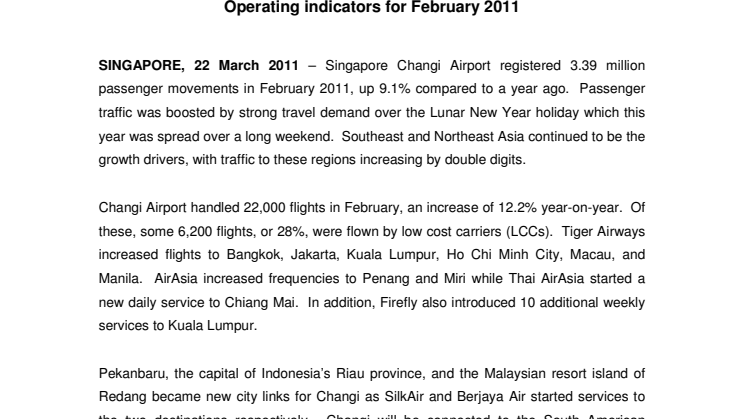 Operating Indicators for February 2011
