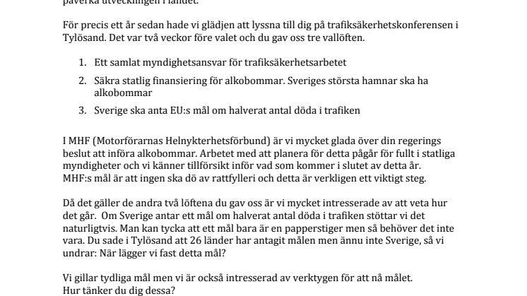Öppet brev från MHF till inrikesminister Anders Ygeman