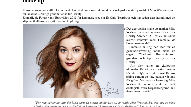 Eurovisionvinnare skriver modellkontrakt med ekologisk make up