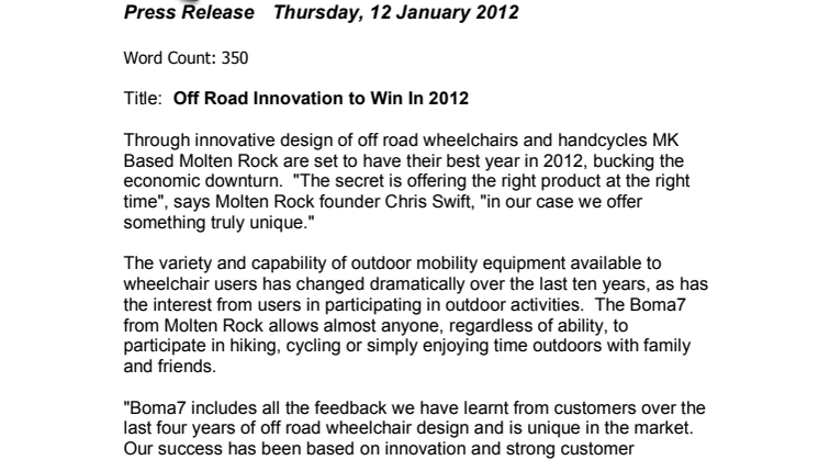 Off Road Innovation to Win In 2012