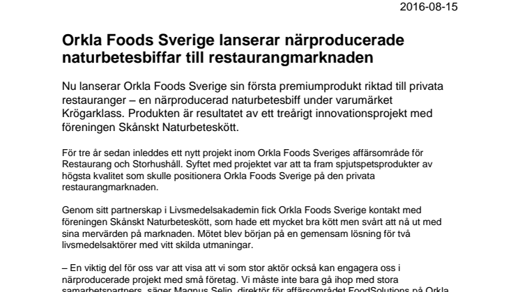  Orkla Foods Sverige lanserar närproducerade naturbetesbiffar till restaurangmarknaden