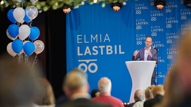 Infrastrukturminister Tomas Eneroth (S) invigningstalar på Elmia Lastbil 2022.