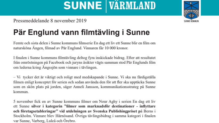 Pär Englund vann filmtävling i Sunne