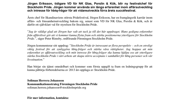 Ny Festivalchef Stockholm Pride: Jörgen Eriksson