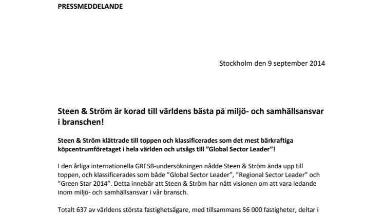 Steen & Ström är korad till världens bästa på miljö- och samhällsansvar i branschen!