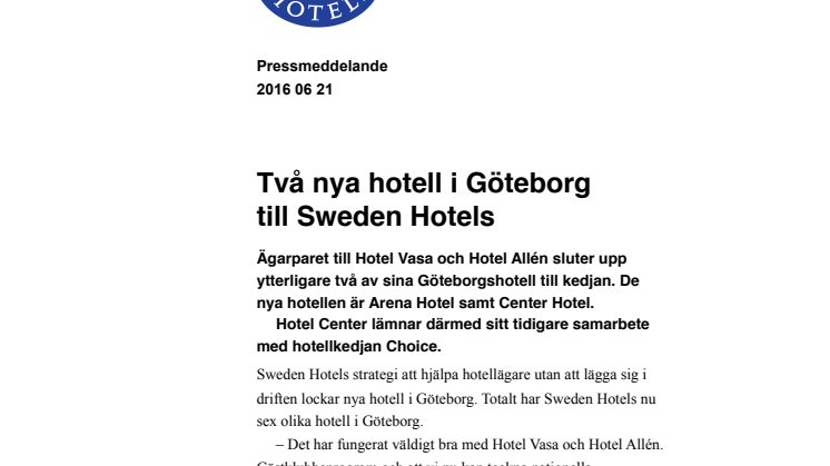 Två nya hotell i Göteborg till Sweden Hotels