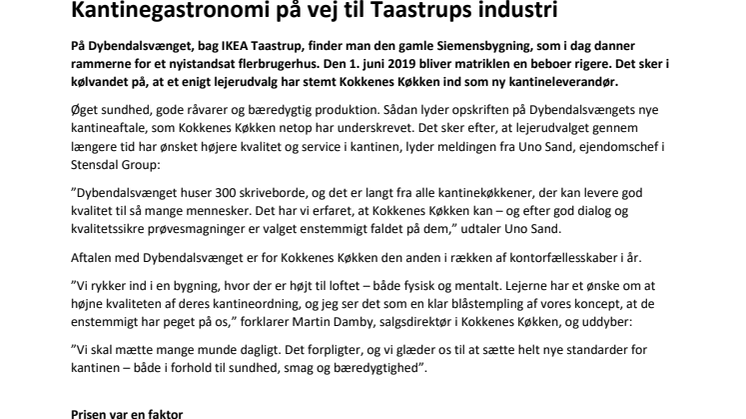 Kantinegastronomi på vej til Taastrups industri