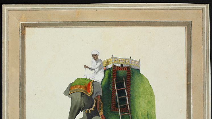 Portræt af en elefant med en elefantpasser, ca. 1800