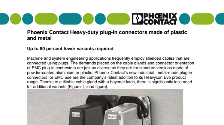 Phoenix Contact Heavy-duty plug-in connectors made of plastic and metal