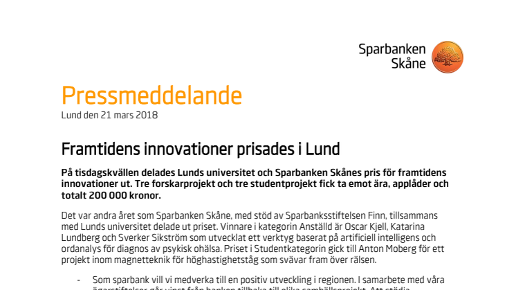 Framtidens innovationer prisades i Lund