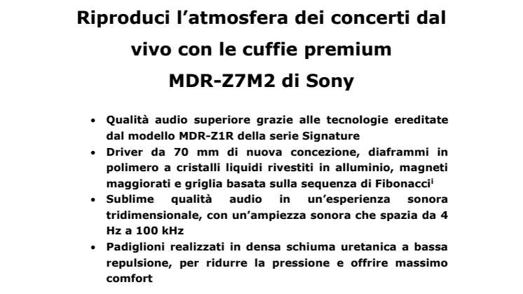 Riproduci l’atmosfera dei concerti dal vivo con le cuffie premium  MDR-Z7M2 di Sony 