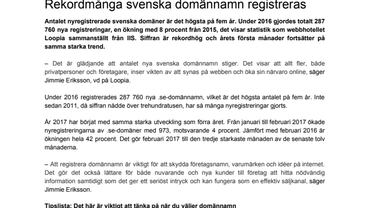 ​Rekordmånga svenska domännamn registreras