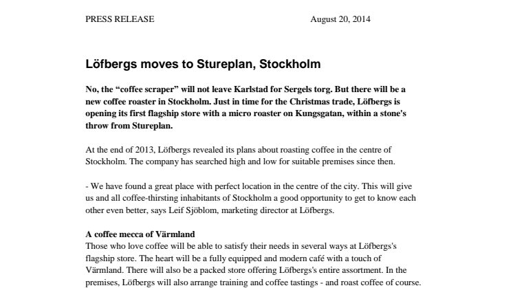 Löfbergs moves to Stureplan, Stockholm